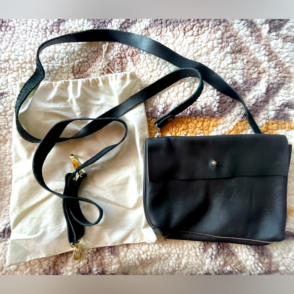 Black soft leather crossbody bag/belt bag